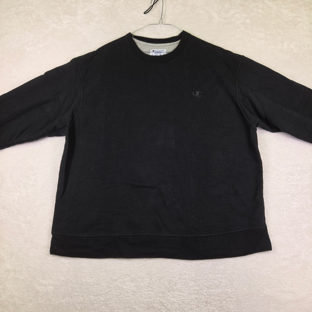 Champion Authentic Mens 2XL Black Crewneck Sweatshirt Embroidered Logo Pullover